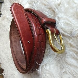 Brown Basket Weave Men's Leather Dress Belt Brass Hardware 38